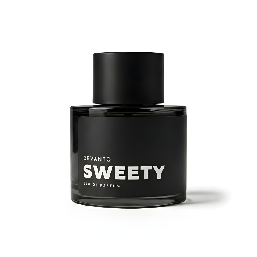 Black perfume bottle labeled 'Sweety' by Sevanto on a white background best perfume in Bangladesh