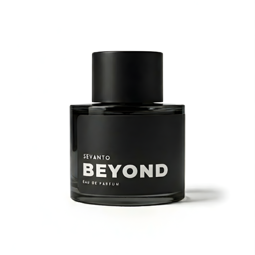 Black perfume bottle labeled 'Beyond' by Sevanto. Best perfume in Bangladesh. 