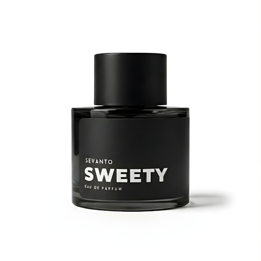 Black perfume bottle labeled 'Sweety' by Sevanto on a white background best perfume in Bangladesh